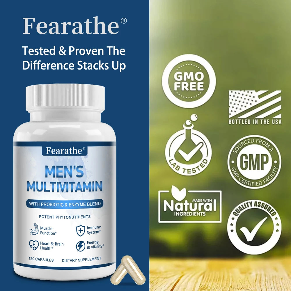 Men's Multivitamin Supplement - Contains Vitamin C D3 B12 Minerals, Probiotics for Muscle, Immune Health, Antioxidants