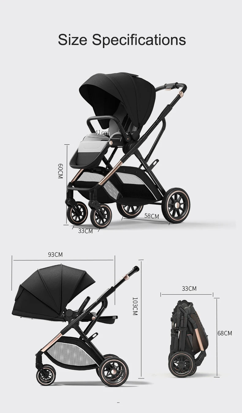 High View Baby Stroller Ergonomics Seat Bassinet for Newborn Portable Baby Pram One Hand to Recline Basket Pushchair