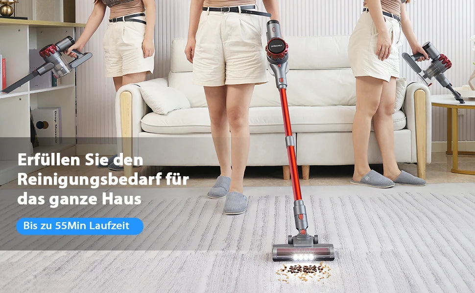 YISORA Cordless Vacuum Cleaner, 28Kpa 55Mins Running Time Wireless Vacuum Cleaner with Touchscreen for Pet Hair, Carpet