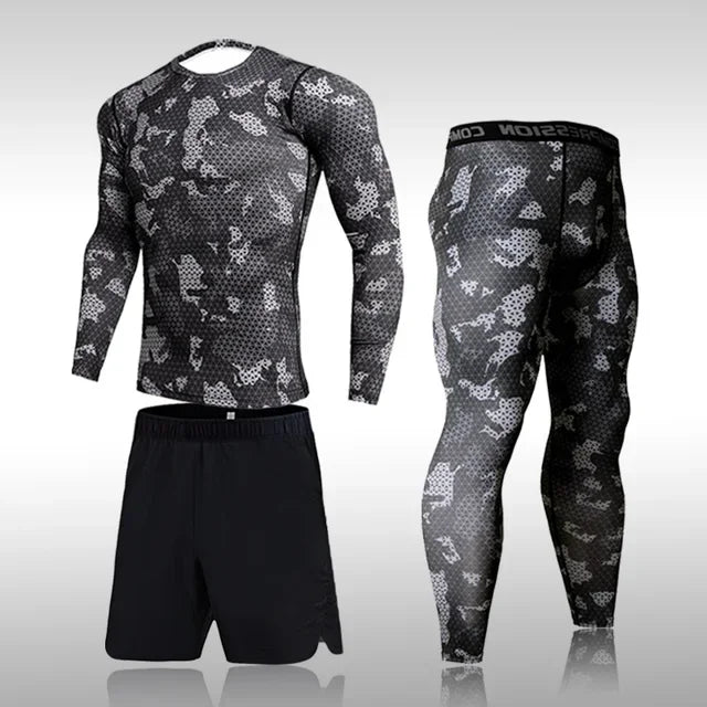 Quick Dry Camouflage Men's Running Sets Compression Sports Suits Skinny Tights Clothes Gym Rashguard Fitness Sportswear Men