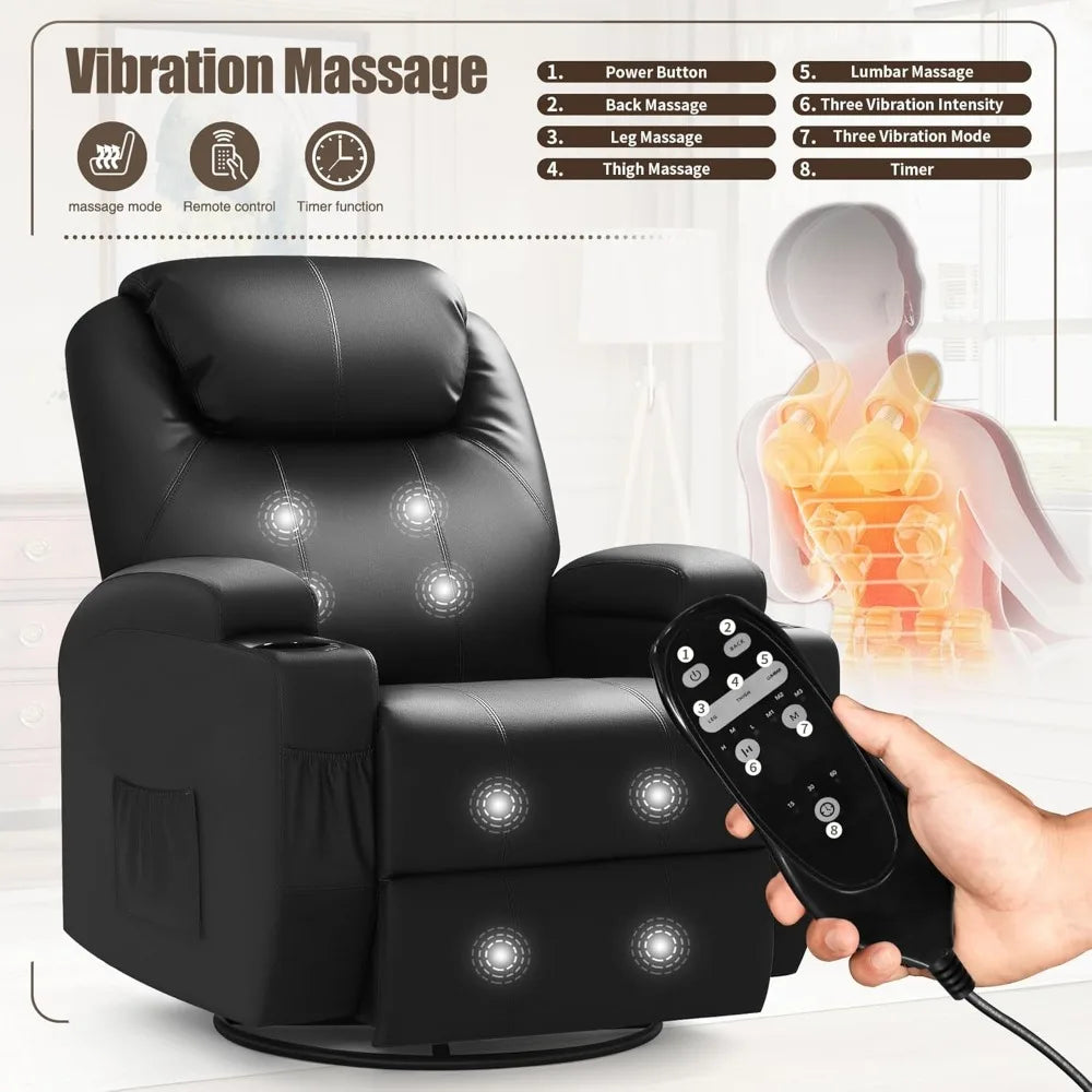 Remote Controlled Massage Chairs, Reclining, Leather, Ergonomic with Cup Holders