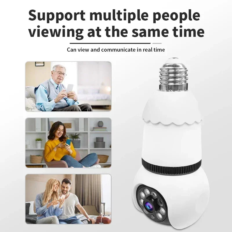 8MP E27 LED Bulb Camera WiFi Surveillance Camera Automatic AI Tracking Indoor Video 8X Zoom Color Night Vision Wireless Cam CCTV