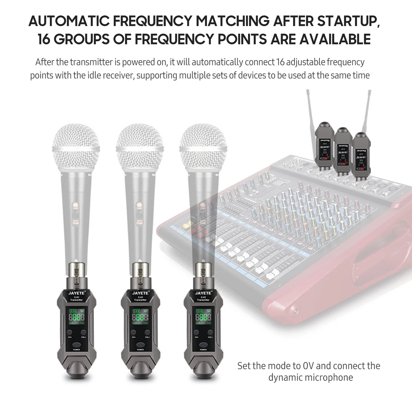 UHF Professional Wired to Wireless Microphone Converter Micphone Transmitter & Receiver Receiving Transmission for Dynamic Mic