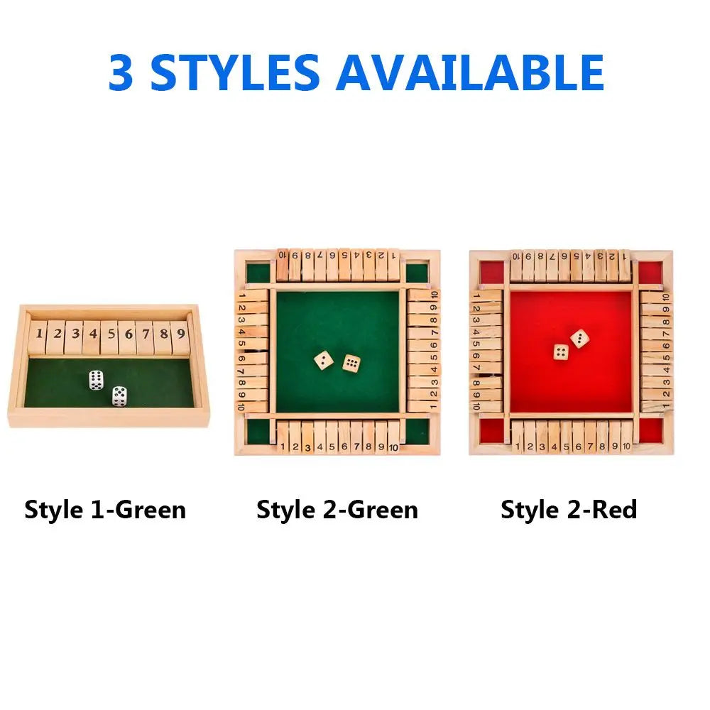 Shut The Box Dice Board Game Wooden Flaps & Dices for 4 Players