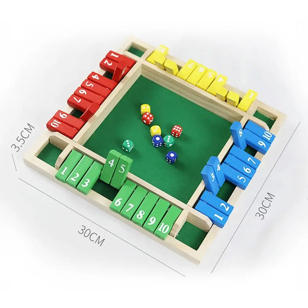 Shut The Box Dice Board Game Wooden Flaps & Dices for 4 Players