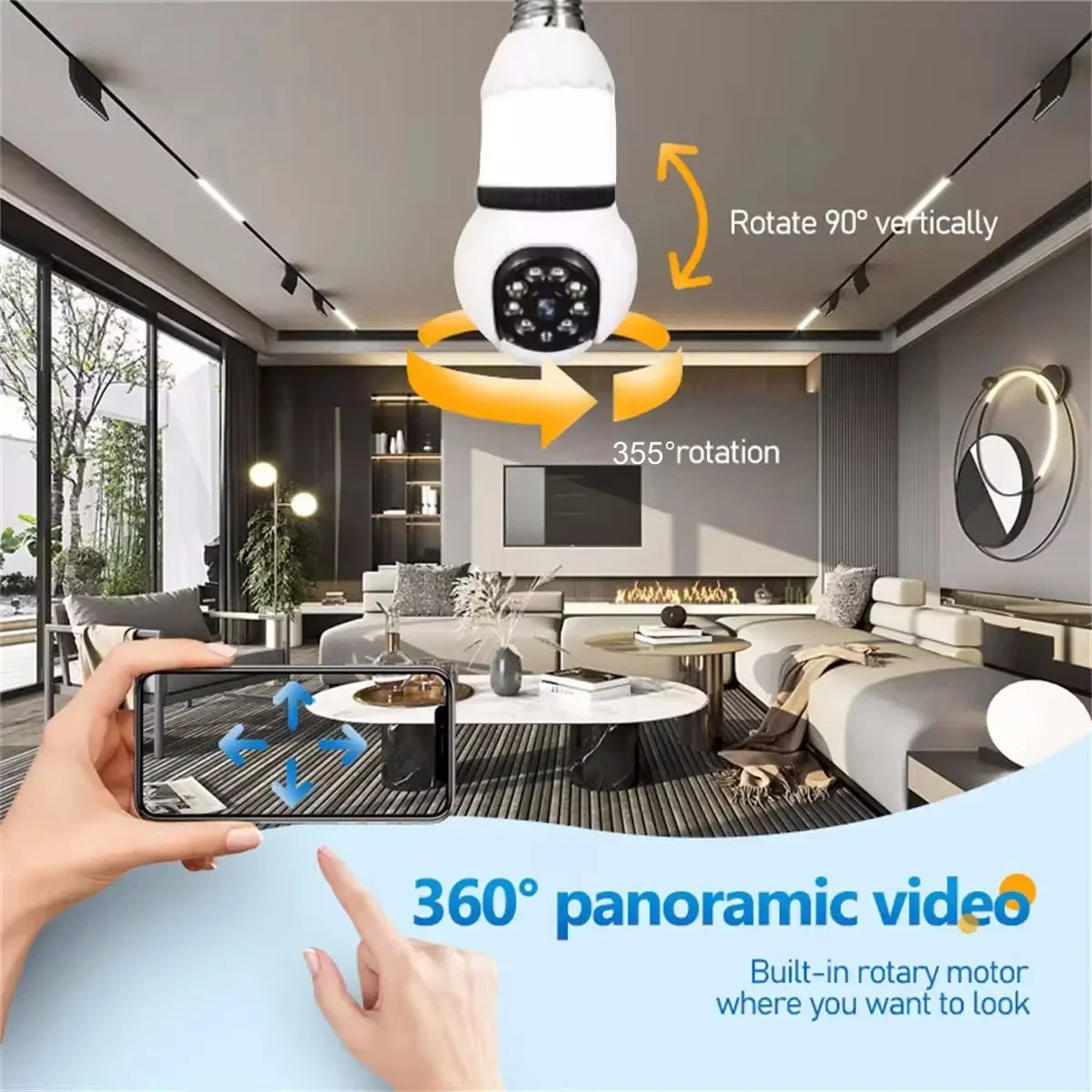 8MP E27 LED Bulb Camera WiFi Surveillance Camera Automatic AI Tracking Indoor Video 8X Zoom Color Night Vision Wireless Cam CCTV