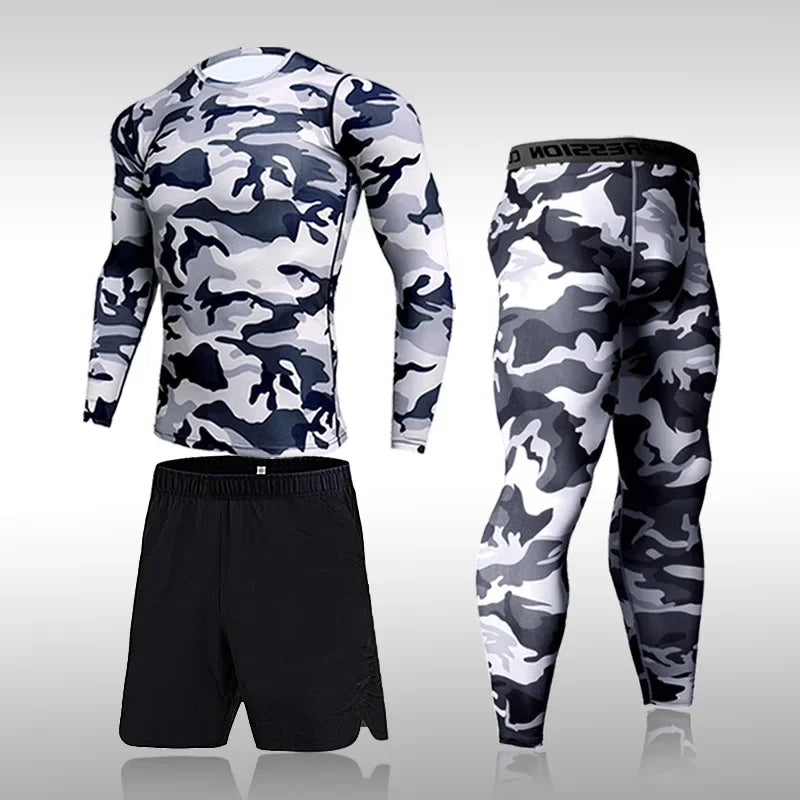Quick Dry Camouflage Men's Running Sets Compression Sports Suits Skinny Tights Clothes Gym Rashguard Fitness Sportswear Men