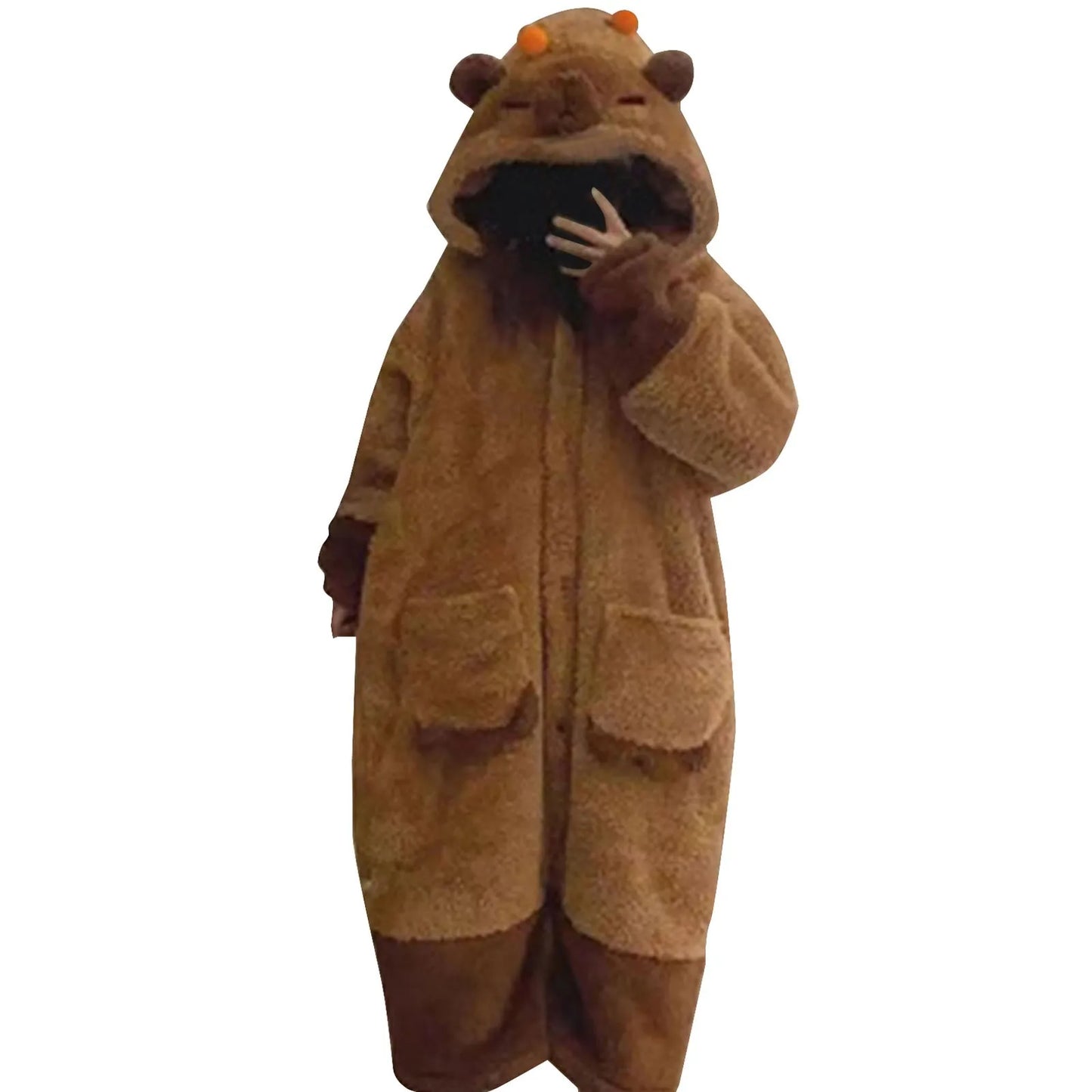 Winter Warm Women's Cute Bear Onesie Nightgown Long Sleeve Coral Velvet Hooded Jumpsuit One-Piece Pajamas Women Party Loungewear