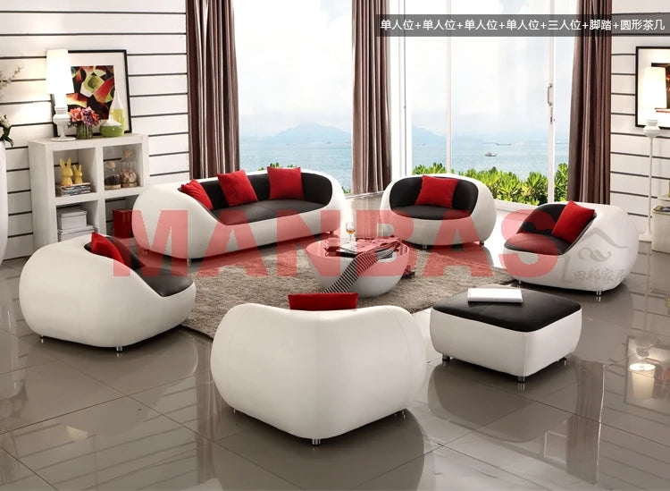 MANBAS Italian Genuine Leather Couch Top Grade Cow Leather Sofas Personality Creativity Living Room Chair Arc Modern Furniture