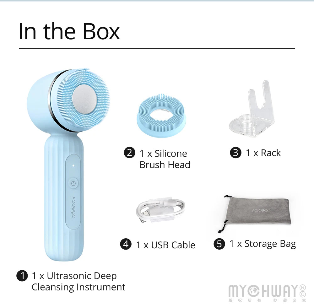 IPX7 waterproof  Facial Cleansing Brush for Men & Women Rechargeable Facego Ultrasonic Deep Cleansing Exfoliating Face Scrubber