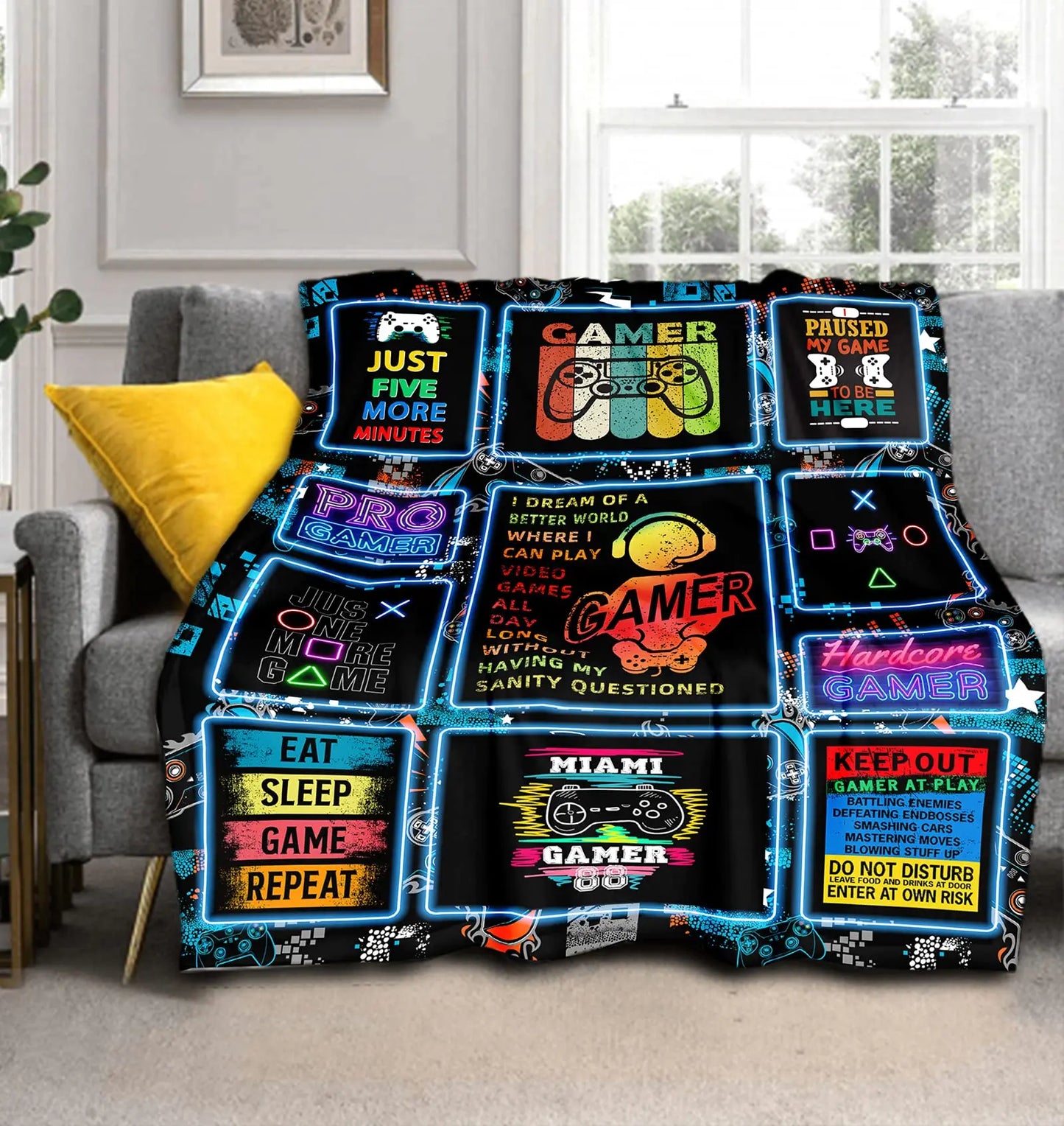 3D Game Controller Theme Blanket Soft Warm Print Throw Black Blanket for Men Boys Adult Birthday Gifts for Sofa Chair Bed Office