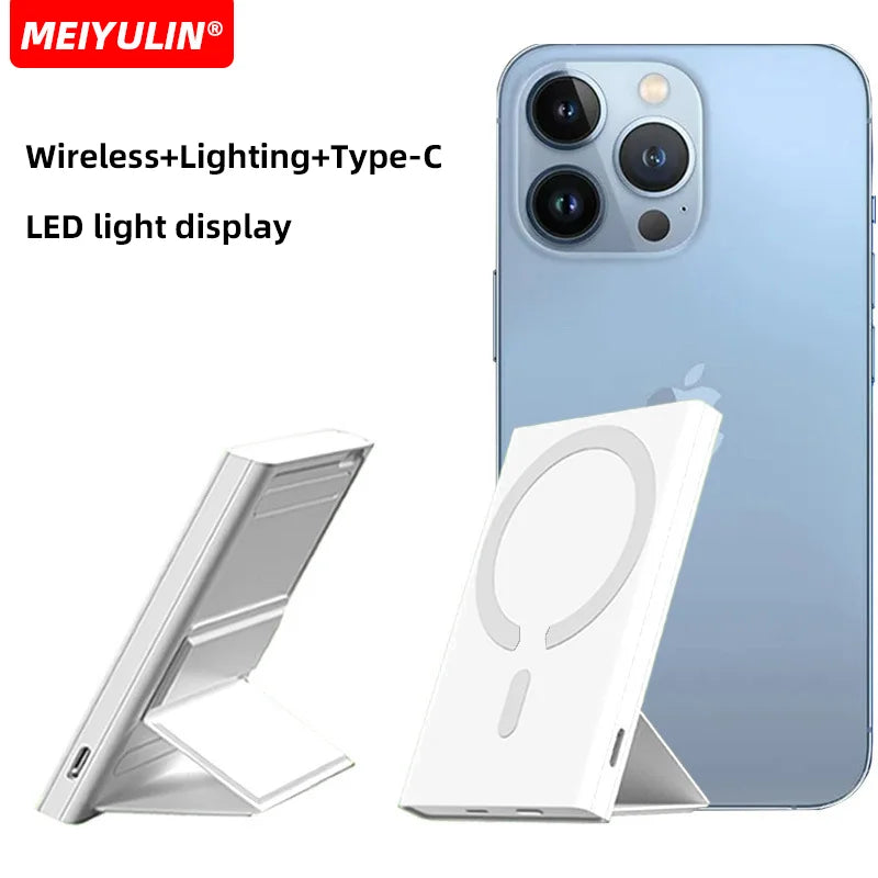 Wireless Magnetic 10000mAh Power Bank With Foldable Stand Portable 5000mAh External Auxiliary Battery For Magsafe iPhone Samsung
