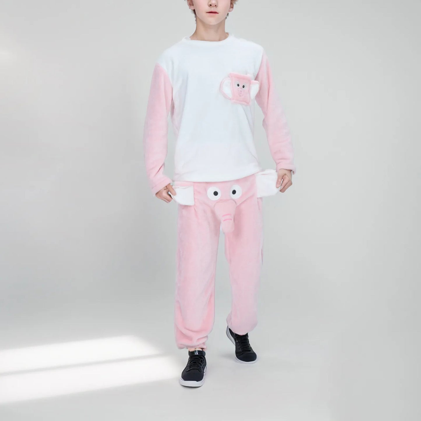 Funny Cartoon Men's Pajama Suits Couple Novelty Animal Elephant Ear Trunk Plush Long Sleeve Couple Clothes+Trousers Prank Gift