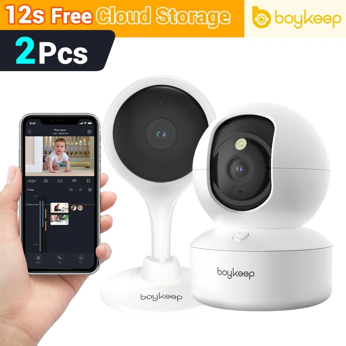 BoyKeep 3MP WiFi IP Camera Smart Baby Monitor Home Security 5G WiFi Indoor IP Automatic Tracking 24/7 Video Surveillance