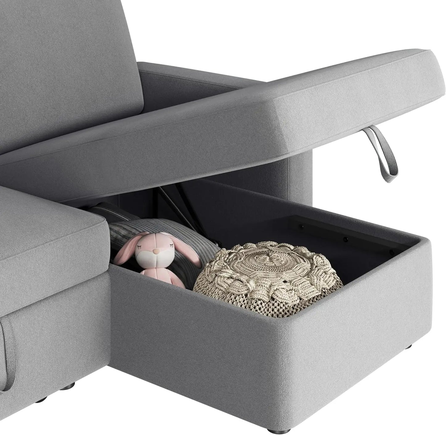 Sectional Sofa L-Shaped Sofa Couch Bed w/Chaise & USB, Reversible Couch Sleeper w/Pull Out Bed & Storage Space, 4-seat Fabric