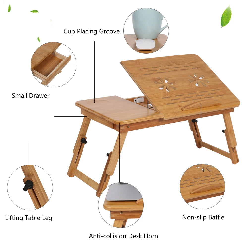 Bed Desk Adjustable Bamboo Rack Shelf Dormitory Bed Lap Desk Portable Book Reading Tray Stand Bed Lap Desk Laptop Bed Desk