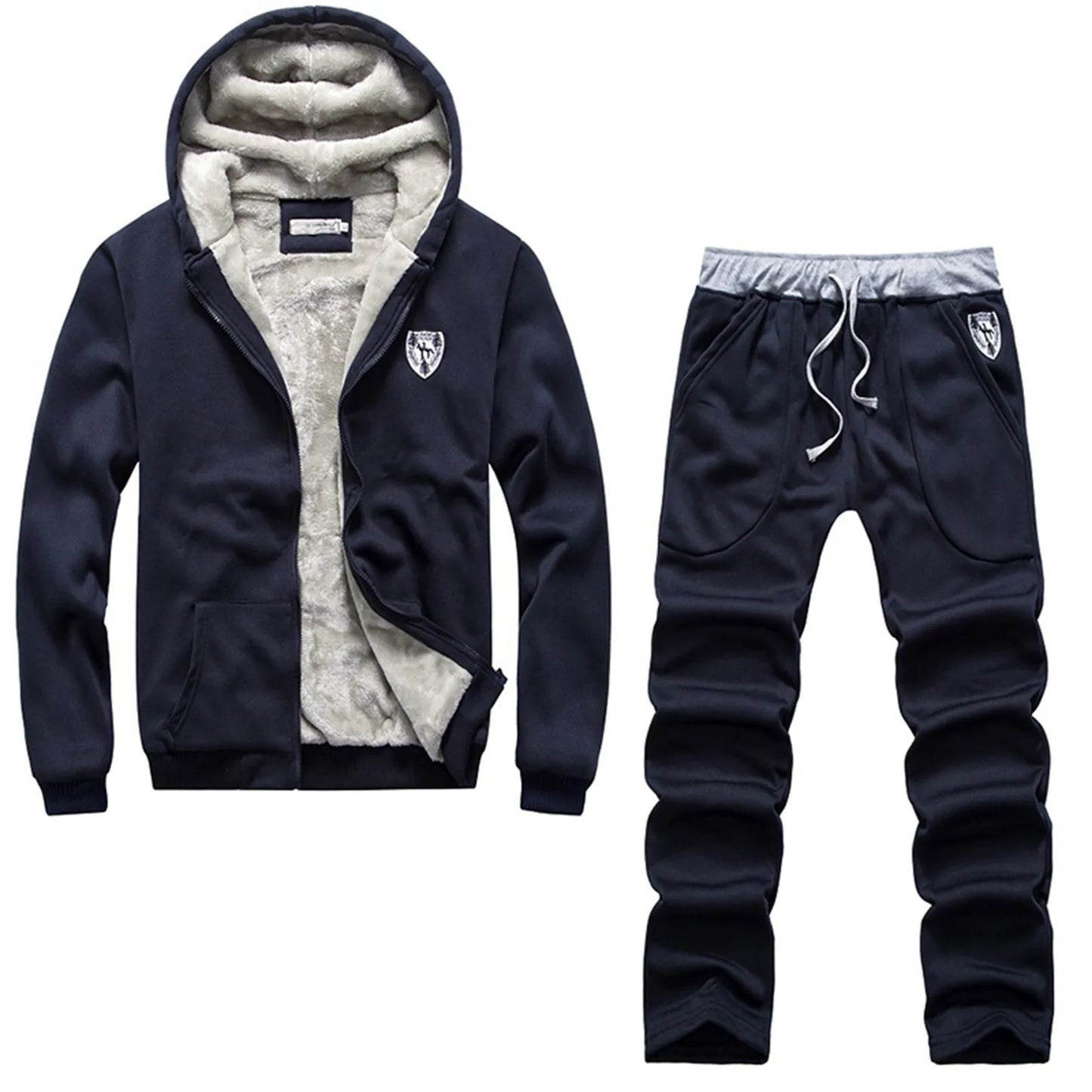 Men's Thicken Warm Tracksuit  2 Piece Set Autumn Winter Fashion Casual Long Sleeve Plush Hoodies Sweatpant Gym Sweatsuit Street
