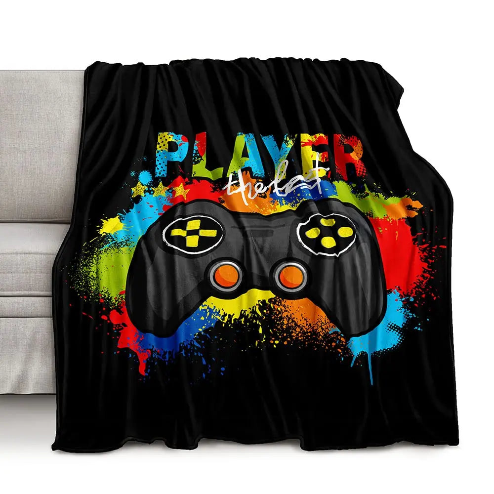 3D Game Controller Theme Blanket Soft Warm Print Throw Black Blanket for Men Boys Adult Birthday Gifts for Sofa Chair Bed Office