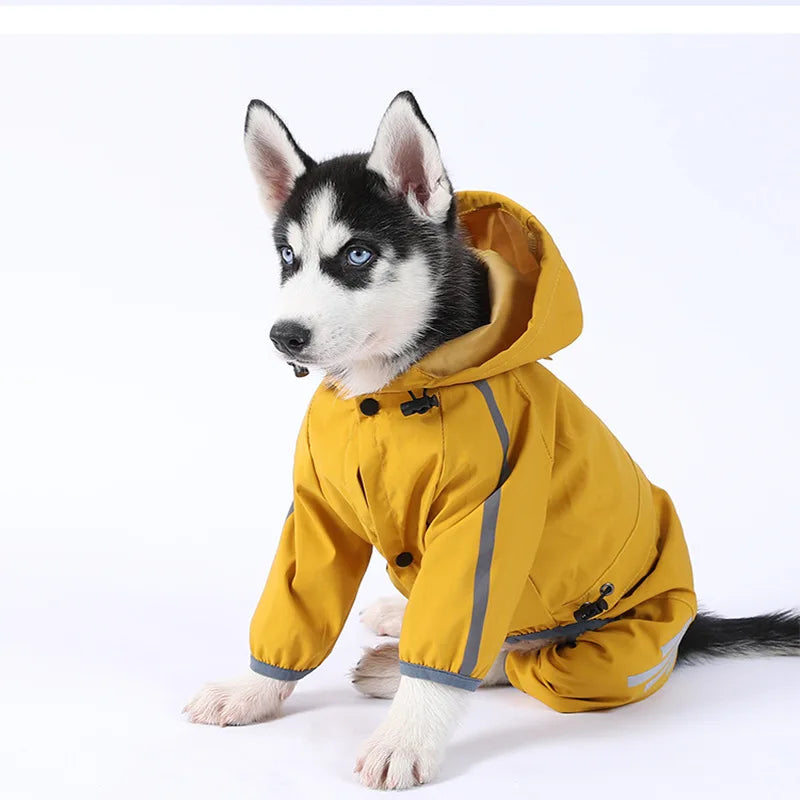 Dog Raincoat Reflective can-pull Dog Jacket Waterproof Large Pet Rainy Day Out Clothes