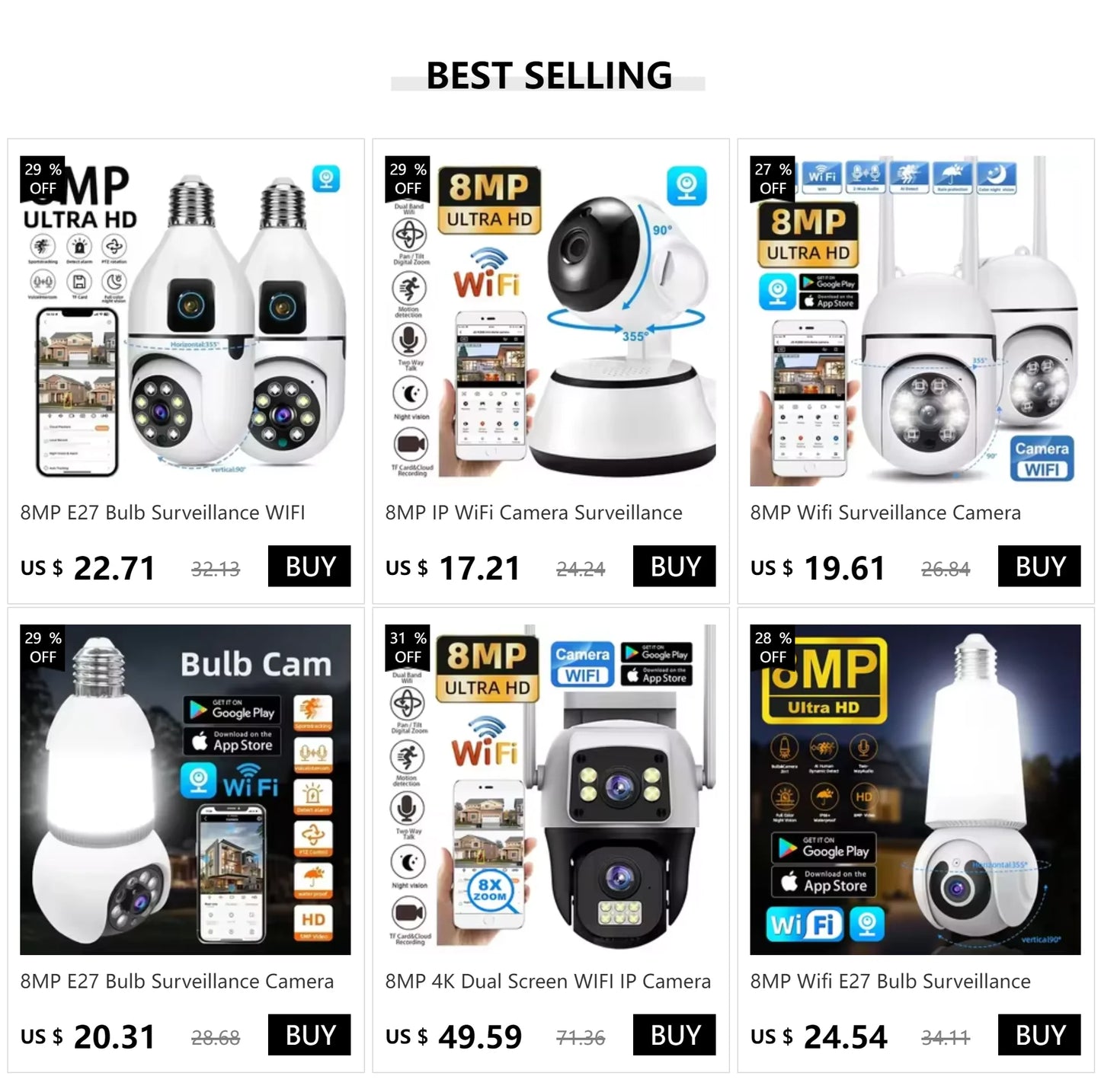 8MP E27 Bulb Surveillance WIFI Camera Human Tracking Full Color Night Vision Automatic Zoom Indoor Security Monitor Wifi Camera
