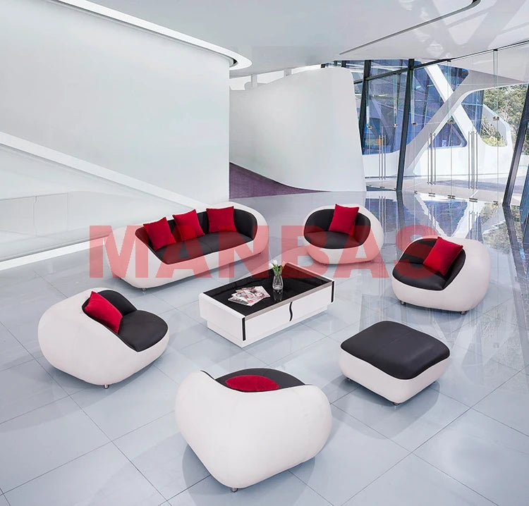 MANBAS Italian Genuine Leather Couch Top Grade Cow Leather Sofas Personality Creativity Living Room Chair Arc Modern Furniture