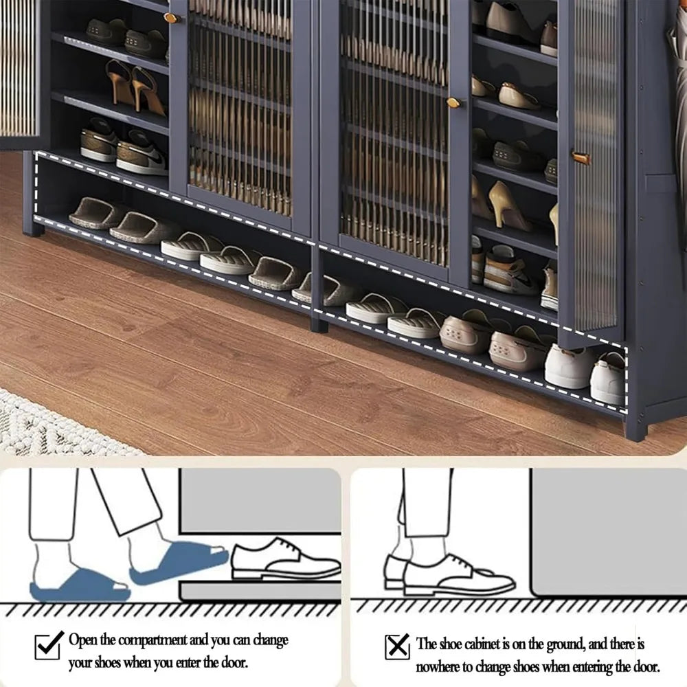 Shoe Rack Organizer, 8-Tier Shoes Cabinet with Doors, 36-40 Pairs Freestanding Shoes Rack, Shoe Storage Cabinet for Entryway