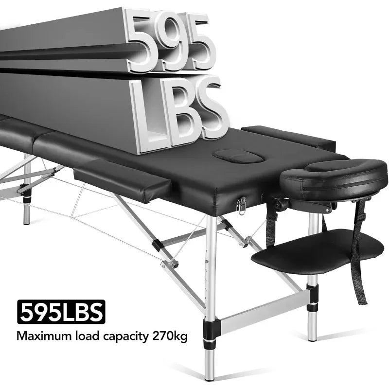 Portable Massage Table Upgraded 2" Thick Sponge, Height Adjustable Aluminum Massage Bed