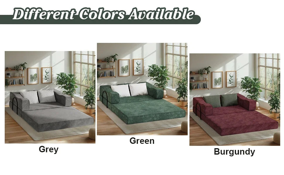 Folding Sofa Bed, 80 Inch Convertible Sofa Bed, with 2 Pillows, Folding Sofa, Foam Spring Floor Mattress