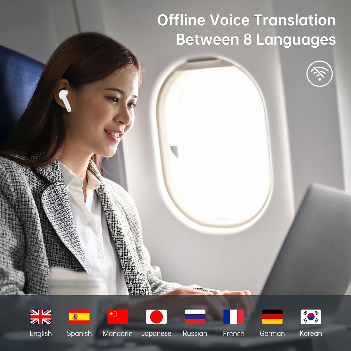 Translator Earbuds,144 Languages,Bidirectional Real-time Translator Device,Instant Offline Translation Headsets