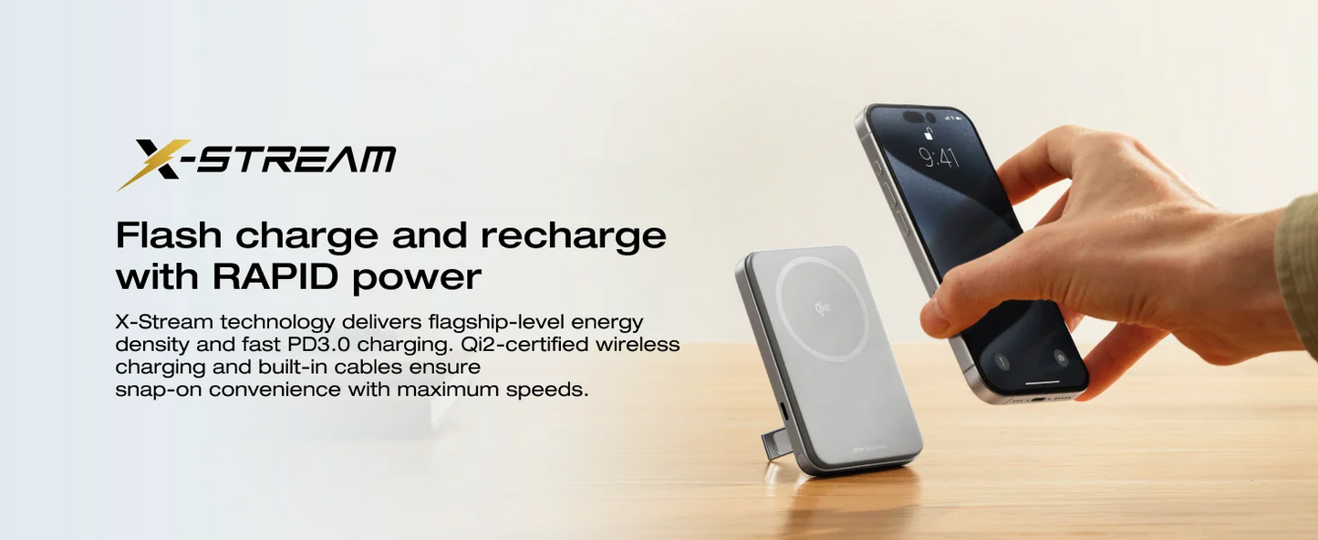 ECOFLOW Rapid Power Bank Wireless 5000mAh, Qi2 Certified Ultra-Fast Magnetic Portable Charger with Stand & Built-in USB-C Cables