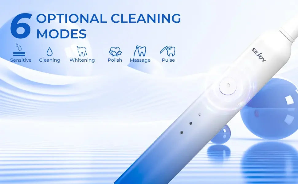 SEJOY Sonic Electric Toothbrush Rechargeable Power 8 Brush Heads 5 Modes Timer
