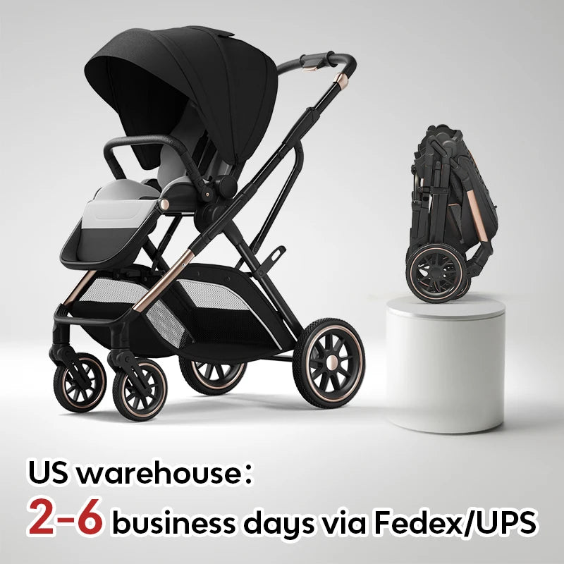 High View Baby Stroller Ergonomics Seat Bassinet for Newborn Portable Baby Pram One Hand to Recline Basket Pushchair