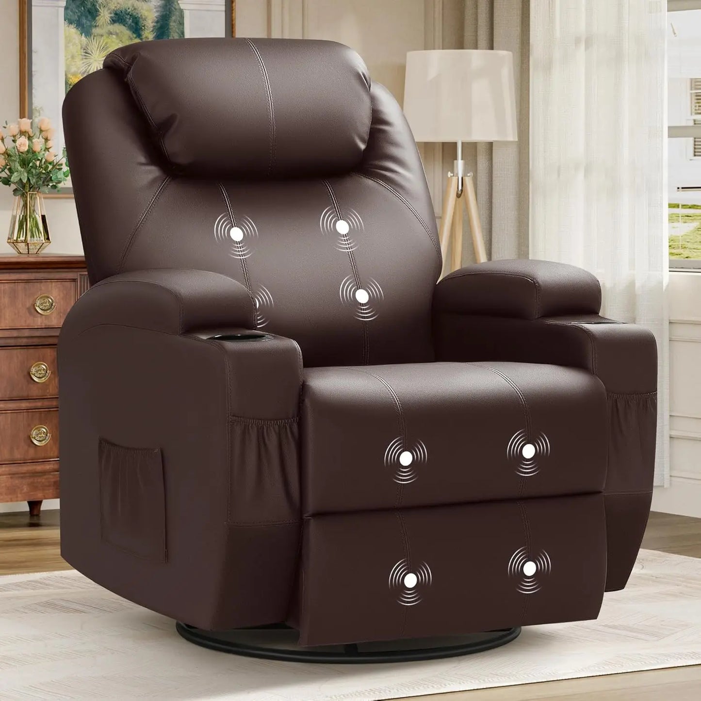 Remote Controlled Massage Chairs, Reclining, Leather, Ergonomic with Cup Holders