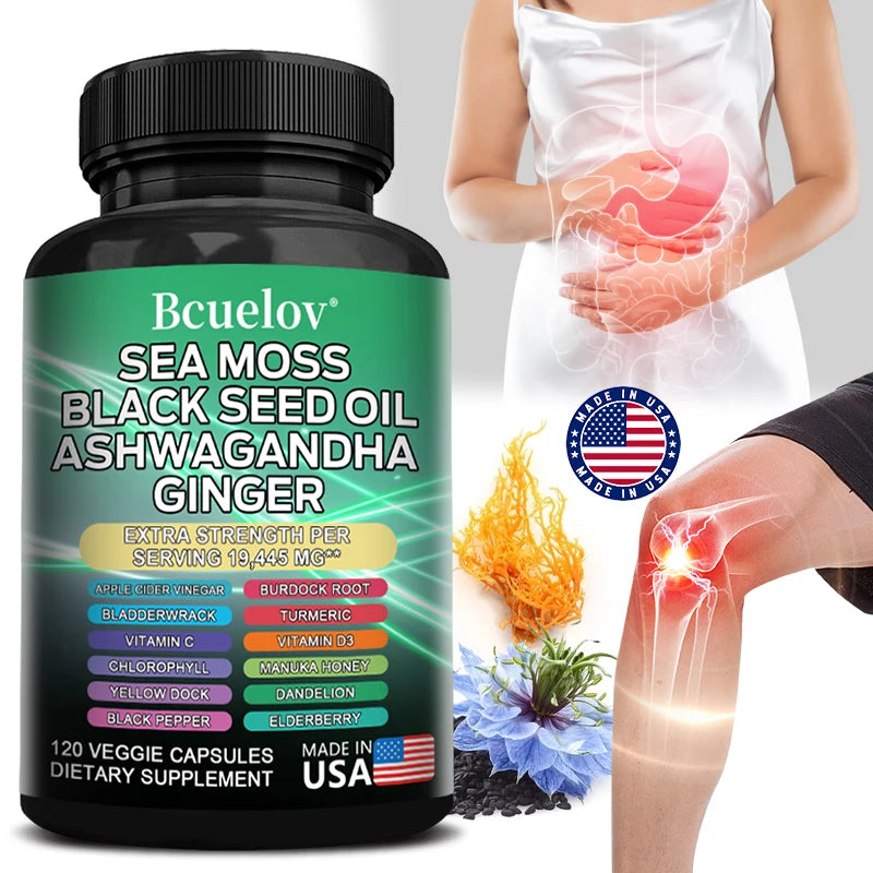 Black Cumin Seed Oil Vitamin C Mineral Supplement, Ashwagandha, 19445 mg, Supports Thyroid Health, Immune System, 120 Capsules