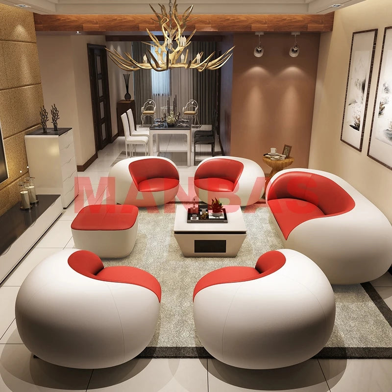 MANBAS Italian Genuine Leather Couch Top Grade Cow Leather Sofas Personality Creativity Living Room Chair Arc Modern Furniture