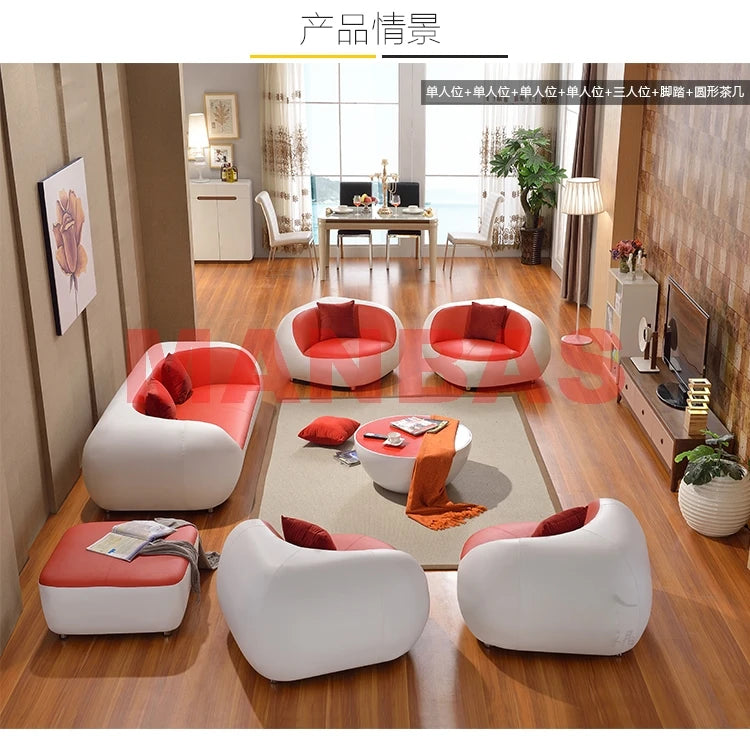 MANBAS Italian Genuine Leather Couch Top Grade Cow Leather Sofas Personality Creativity Living Room Chair Arc Modern Furniture