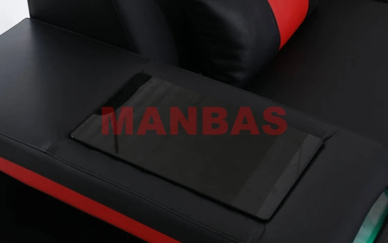 MANBAS Italian Genuine Leather Sectional Sofa with LED Lights | Futuristic Furniture U Shape Couch Living Room Big Sofas Set