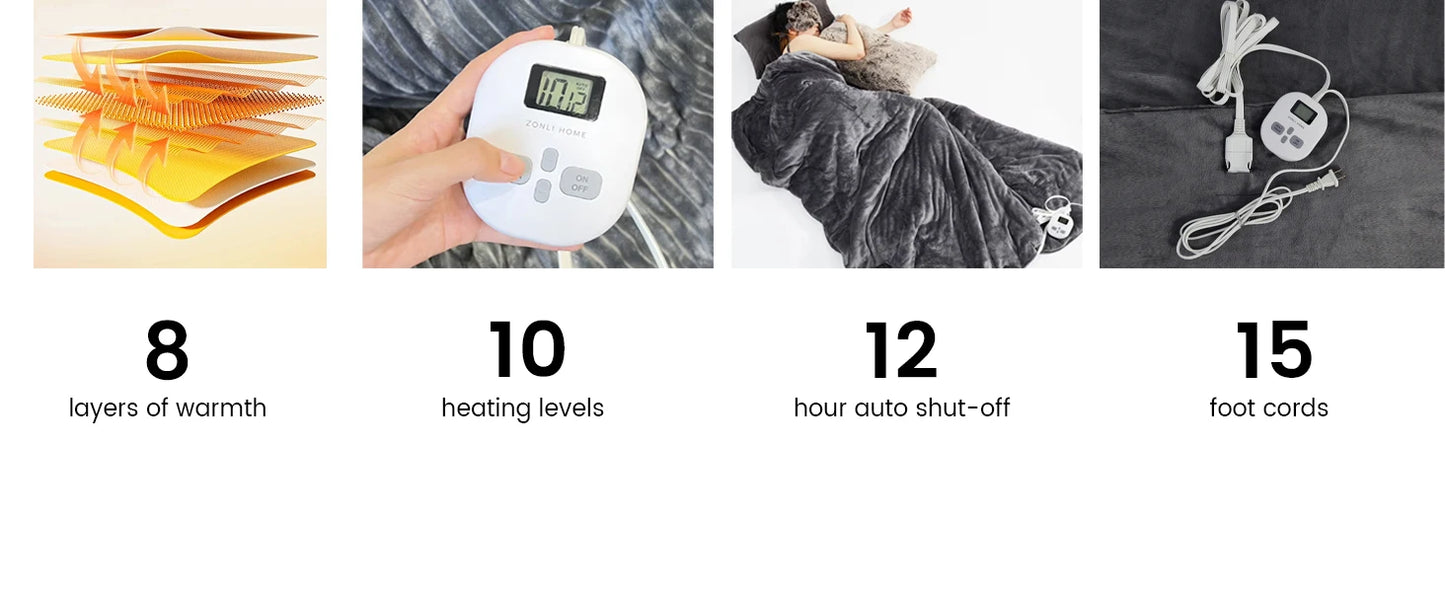 60x80 Queen Size, Weighted Heated Blanket for Adults, Fast Heating 10 Heating Levels & 12H Auto Shut-Off, Soft Comfort Flannel H