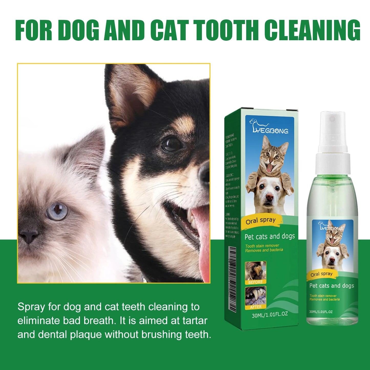 Yegbong Pet Mint Fresh Breath Spray Cat and Dog Oral Cleansing Deodorant Removal Odor Care Spray Dog Cat tooth deodorant spray