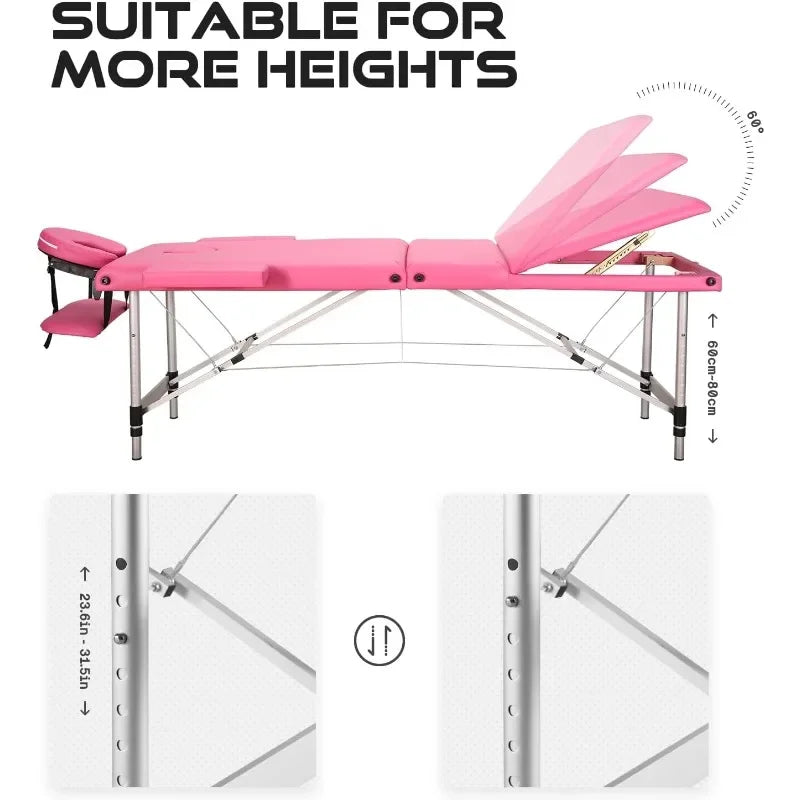 Portable Massage Table Upgraded 2" Thick Sponge, Height Adjustable Aluminum Massage Bed