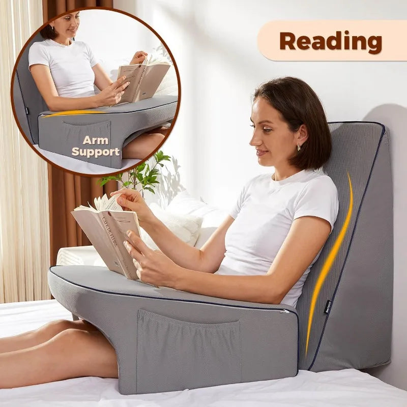 Lap Desk Pillow for Bed, Reading Lap Pillow, Memory Foam Reading Pillow for Reading, Working in Bed Couch(Grey)
