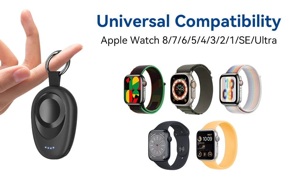 Portable Charger for Apple Watch Series 9/8/7/6/5/4/3/2/SE/Ultra Travel Power Bank Wireless Keychain Charger Watch Spare Battery