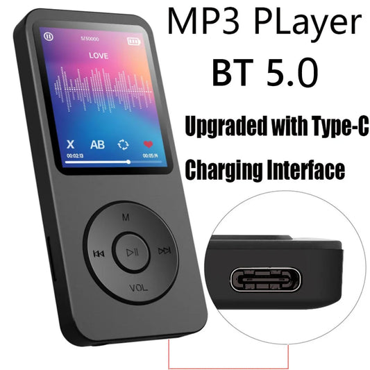 MP3 Player 1.8 in Screen HiFi Lossless Music Player Bluetooth-Compatible5.0 Type-C Sports MP3 Player Built-in Speaker for Kids