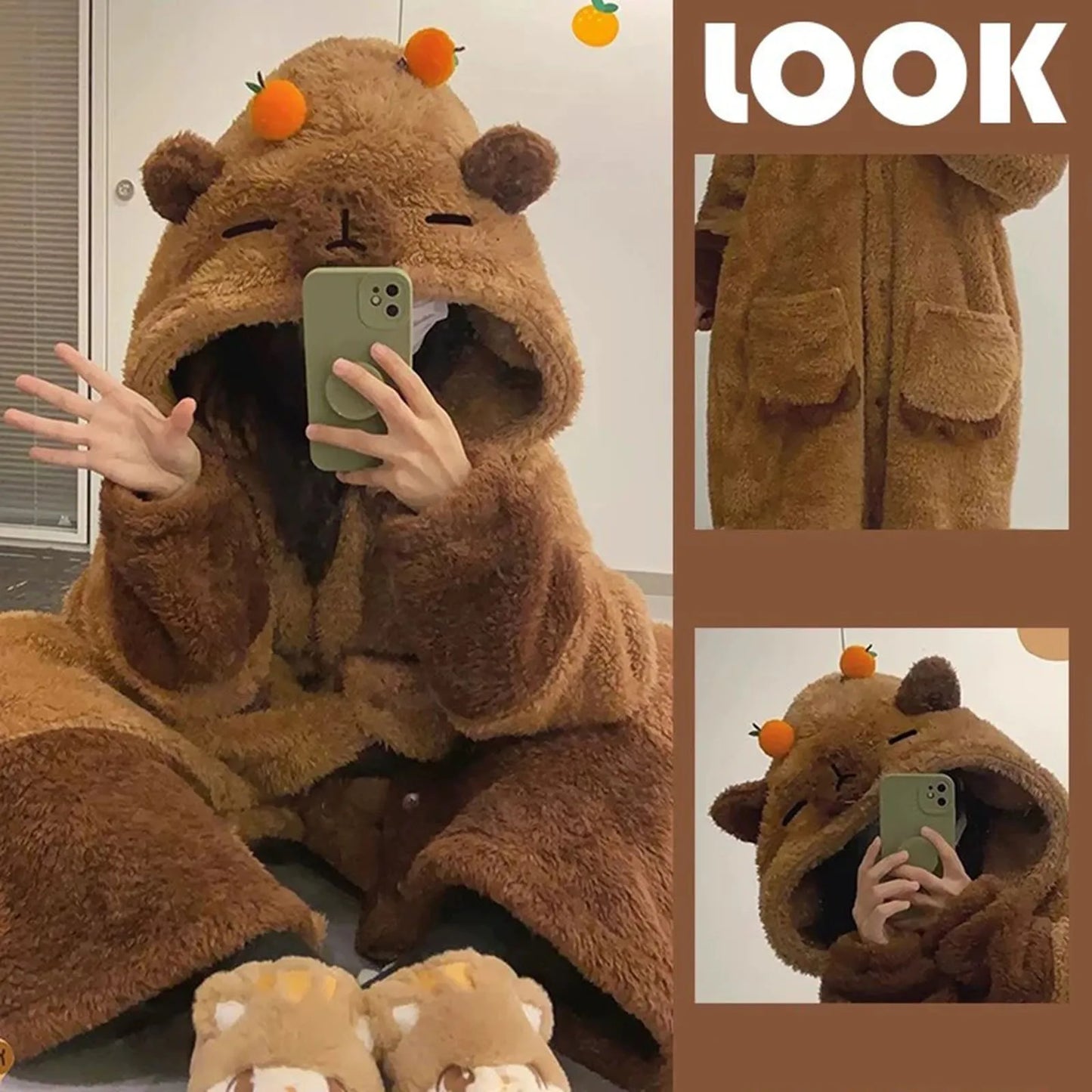 Winter Warm Women's Cute Bear Onesie Nightgown Long Sleeve Coral Velvet Hooded Jumpsuit One-Piece Pajamas Women Party Loungewear