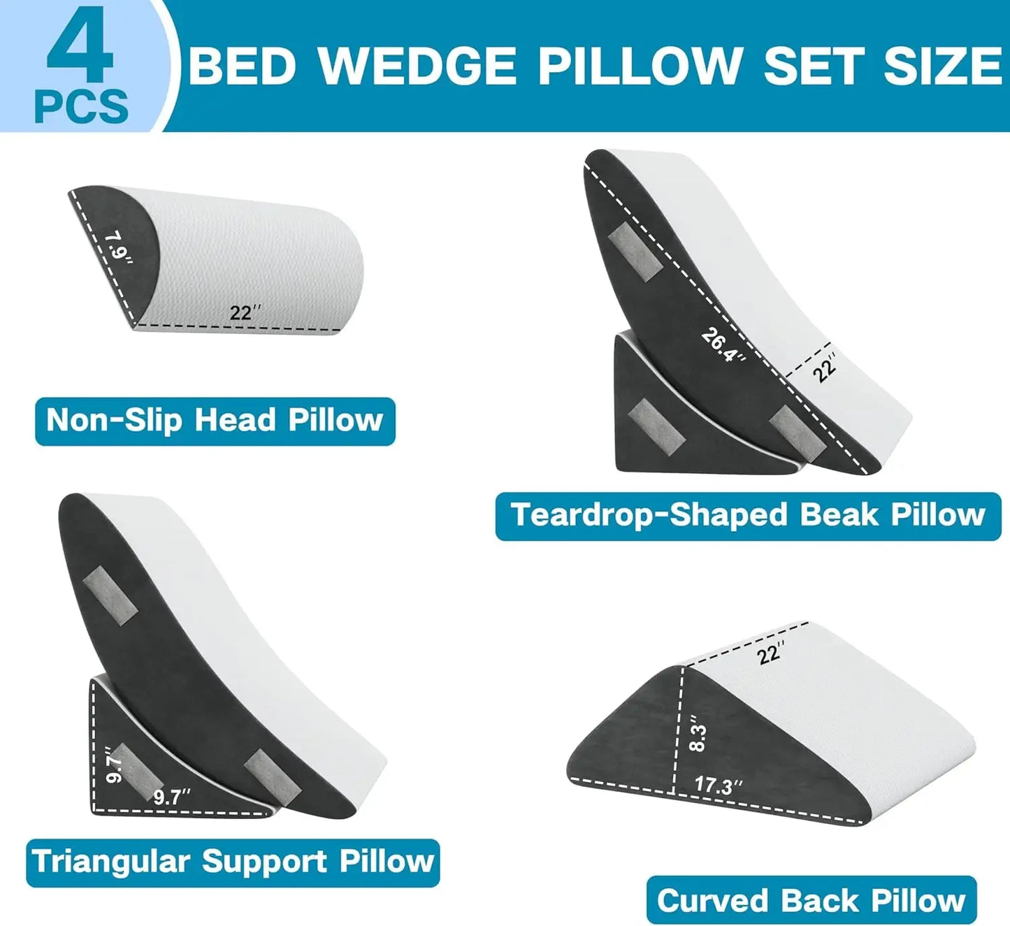 4Pcs Orthopedic Bed Wedge Pillow Set, Wedge Pillow for Sleeping