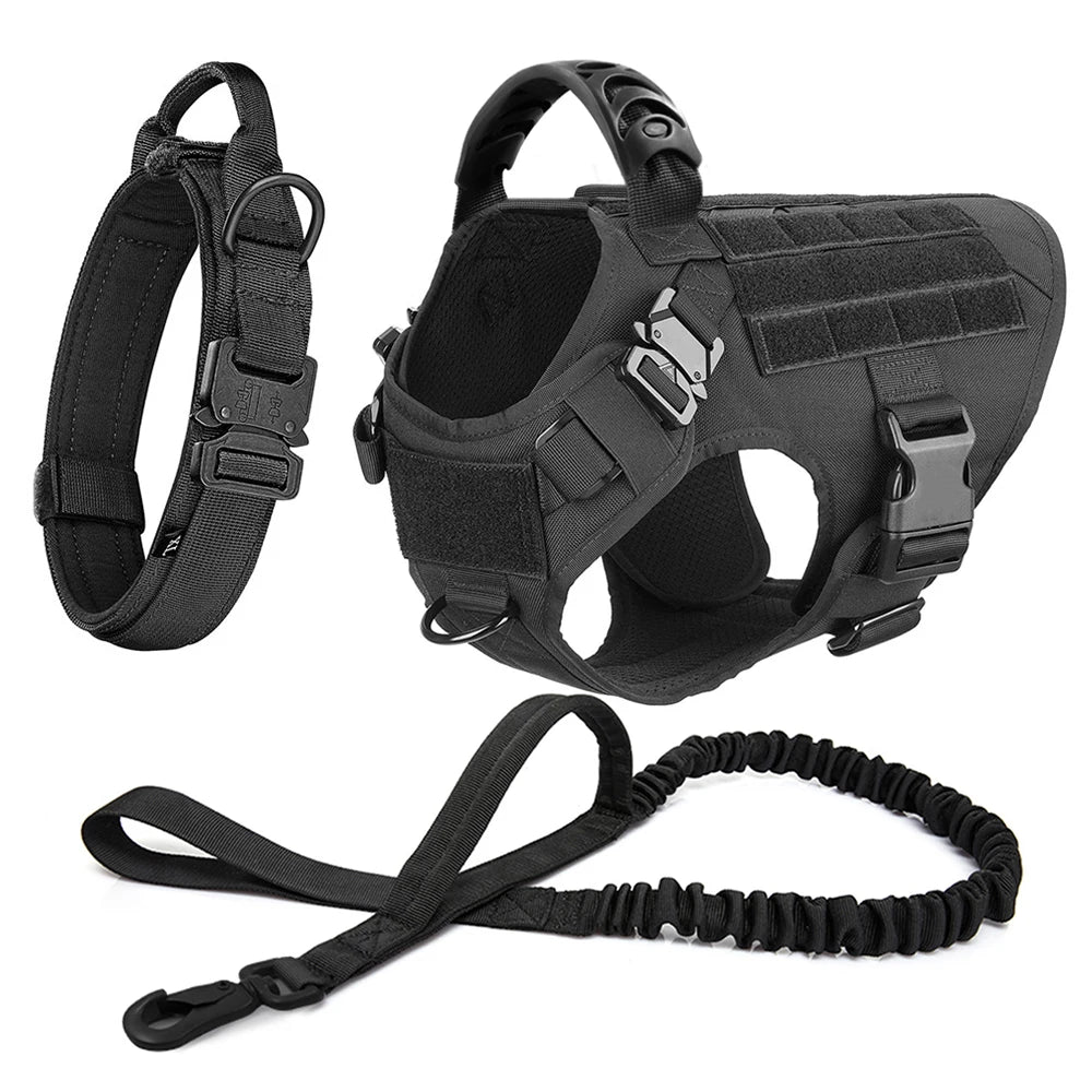 Large Dog Harness Collar Leash Set Military Dog K9 Harnesses Pet Tactical Vest Training German Shepherd For Medium Large Dogs