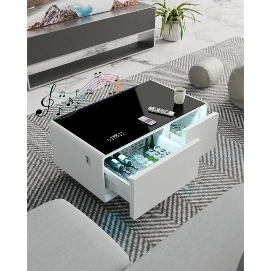 Smart Coffee Table, 23" D x 41.5" W x 18.1" H, Living Room Table with Built in Fridge and Speakers, Smart Table
