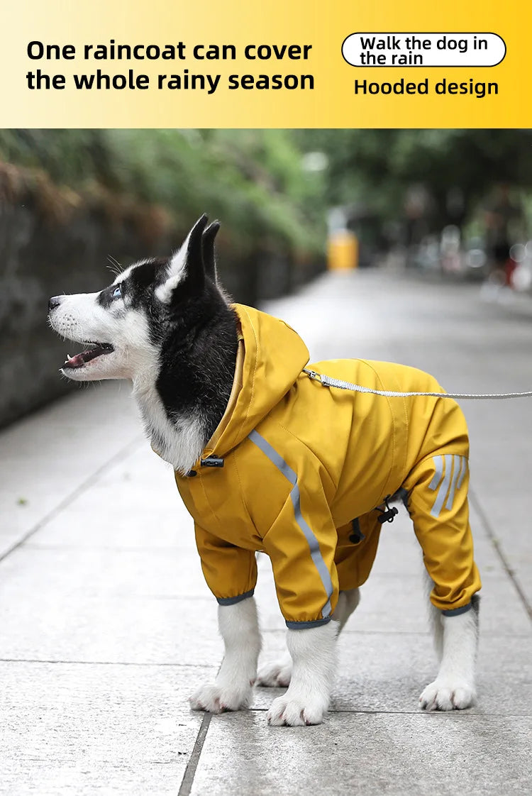 Dog Raincoat Reflective can-pull Dog Jacket Waterproof Large Pet Rainy Day Out Clothes