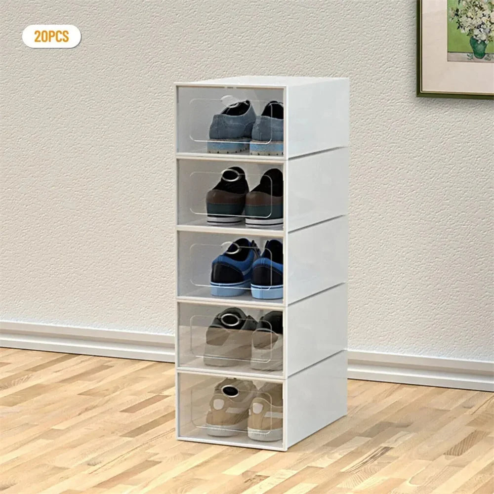 20Pc Stackable Shoe Box Clear Plastic Display Shoe Case Sneaker Organizer Durable Shoes Container Dustproof