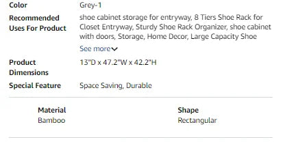 Shoe Rack Organizer, 8-Tier Shoes Cabinet with Doors, 36-40 Pairs Freestanding Shoes Rack, Shoe Storage Cabinet for Entryway
